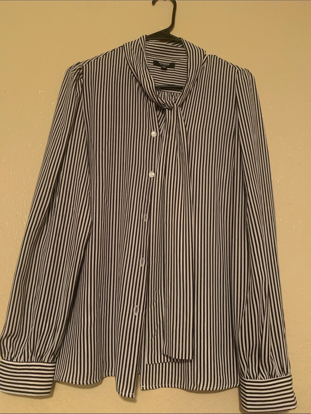 Premise Black & White Vertical Stripe Blouse with Neck Tie (M)